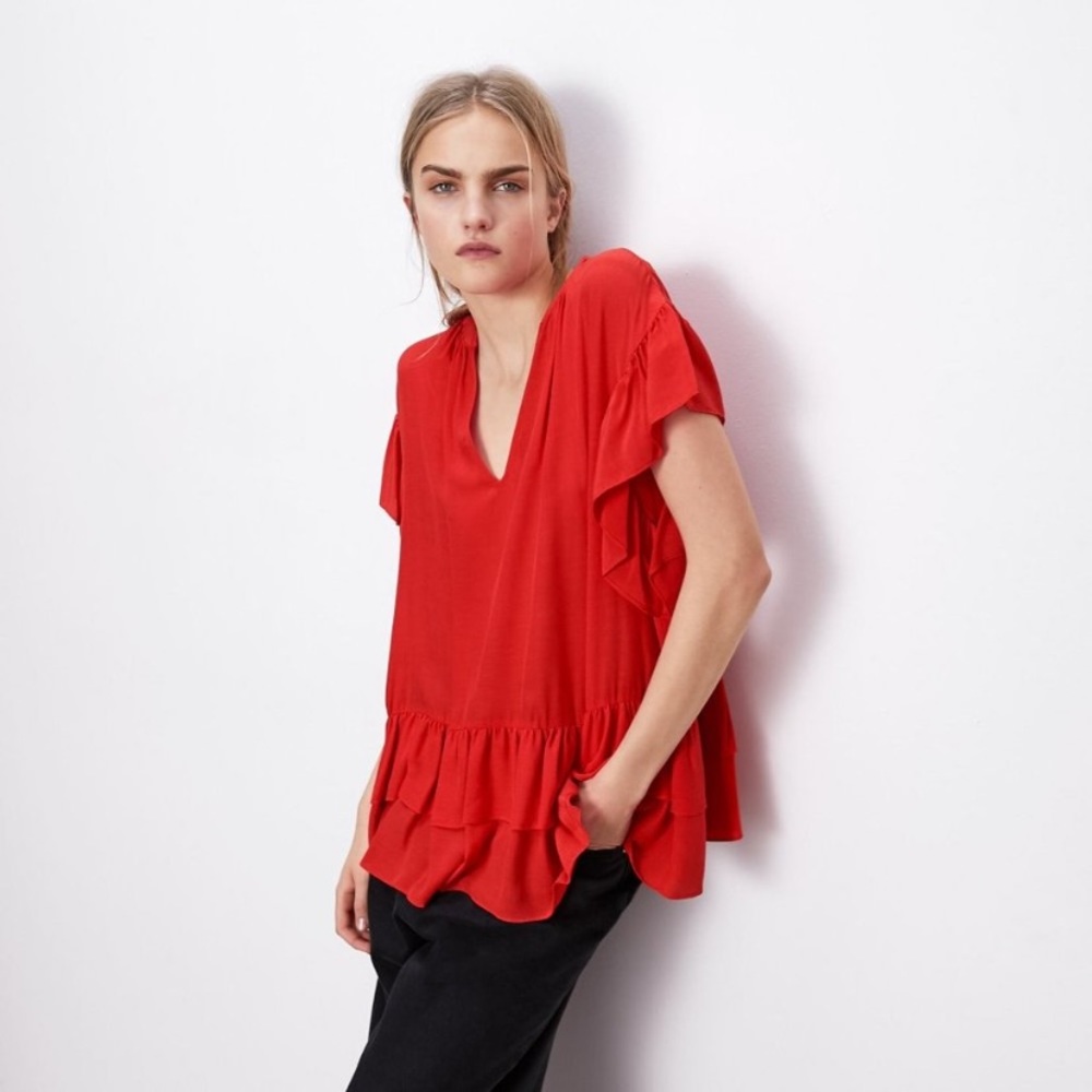 Zara Red Ruffled Top - Picture 2 of 4